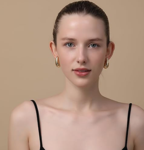 Chunky Gold Hoop Earrings - Image 3