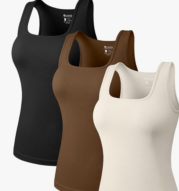 3-Piece Square Neck Fitted Layered Tank Tops