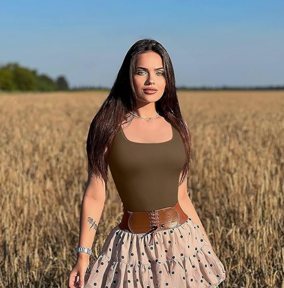 3-Piece Square Neck Fitted Layered Tank Tops - Image 2