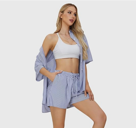 Women's Summer 2-Piece Pajama Set – Oversized Shirt & Shorts - Image 2