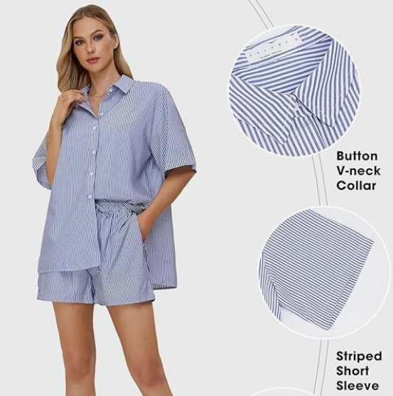 Women's Summer 2-Piece Pajama Set – Oversized Shirt & Shorts - Image 3