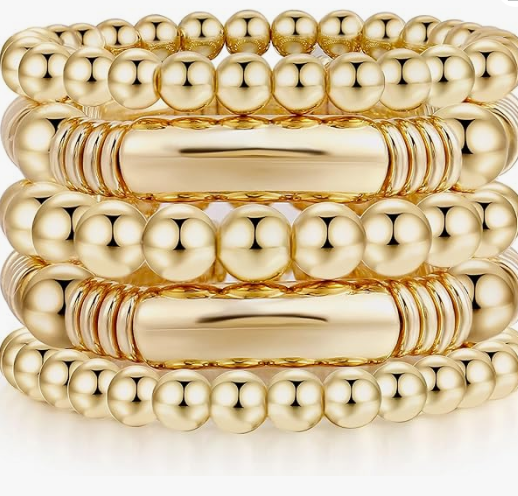 Gold Chunky Bead Ball Bangles – Plated Stretch Bracelets