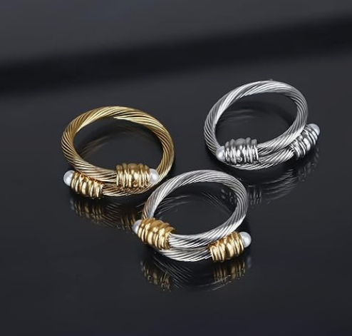 Cable Cuff Pearl Ring – Fits Finger Circumference 70mm-90mm - Image 3