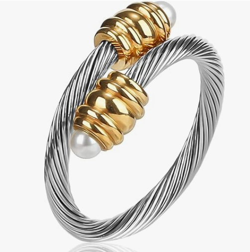 Cable Cuff Pearl Ring – Fits Finger Circumference 70mm-90mm