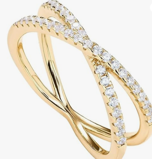 14K Gold Plated X Ring – Simulated Diamond CZ Criss Cross Ring