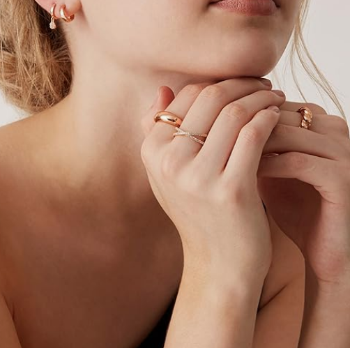 14K Gold Plated X Ring – Simulated Diamond CZ Criss Cross Ring - Image 3