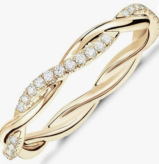 14K Gold Plated Cubic Zirconia Twisted Rope Eternity Band