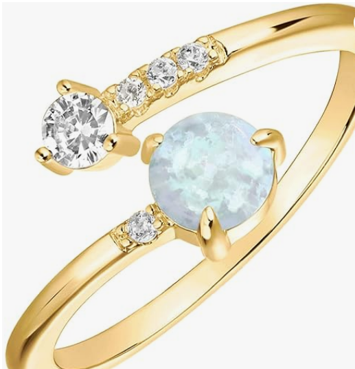 14K Gold Plated Adjustable Opal Stacking Rings for Women