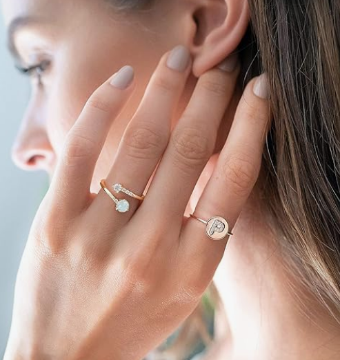 14K Gold Plated Adjustable Opal Stacking Rings for Women - Image 3