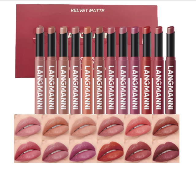 12Pcs Velvet Matte Lipstick Nude Matte Soft Dark Color for Women
